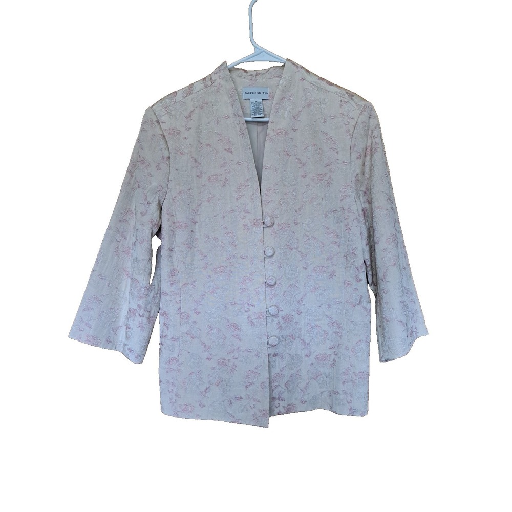 Jacklyn Smith Women's Floral Button-Up 3/4 Sleeve Ivory Lined Jacket Size 18